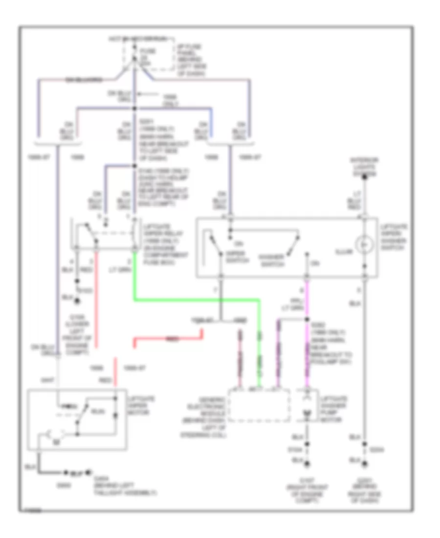 Электросхема заднего стеклоочистителя и омывателя стекла для Ford Windstar 1997