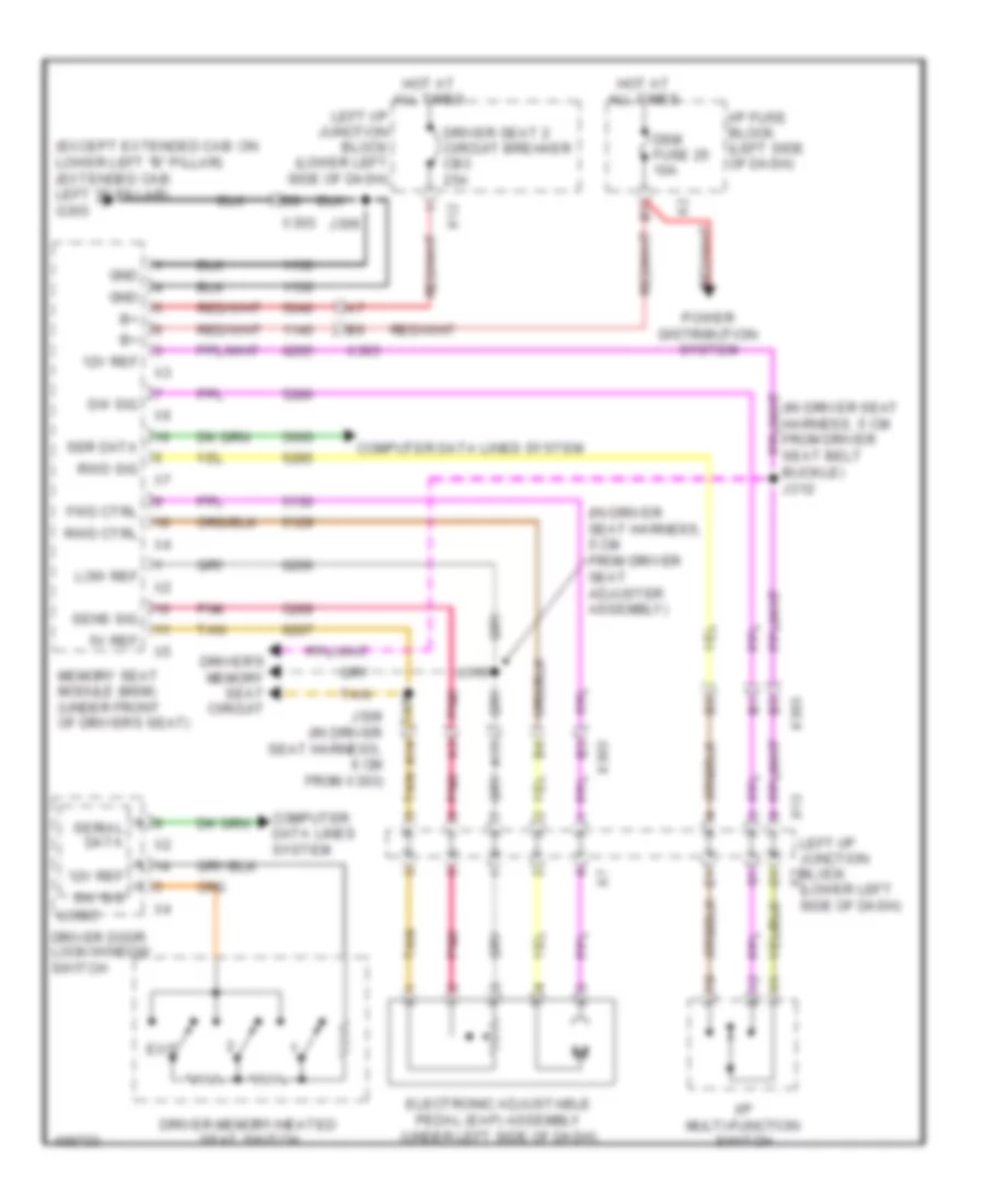 Электросхема регулировки положения педалей для GMC Sierra HD SLT 2013 3500