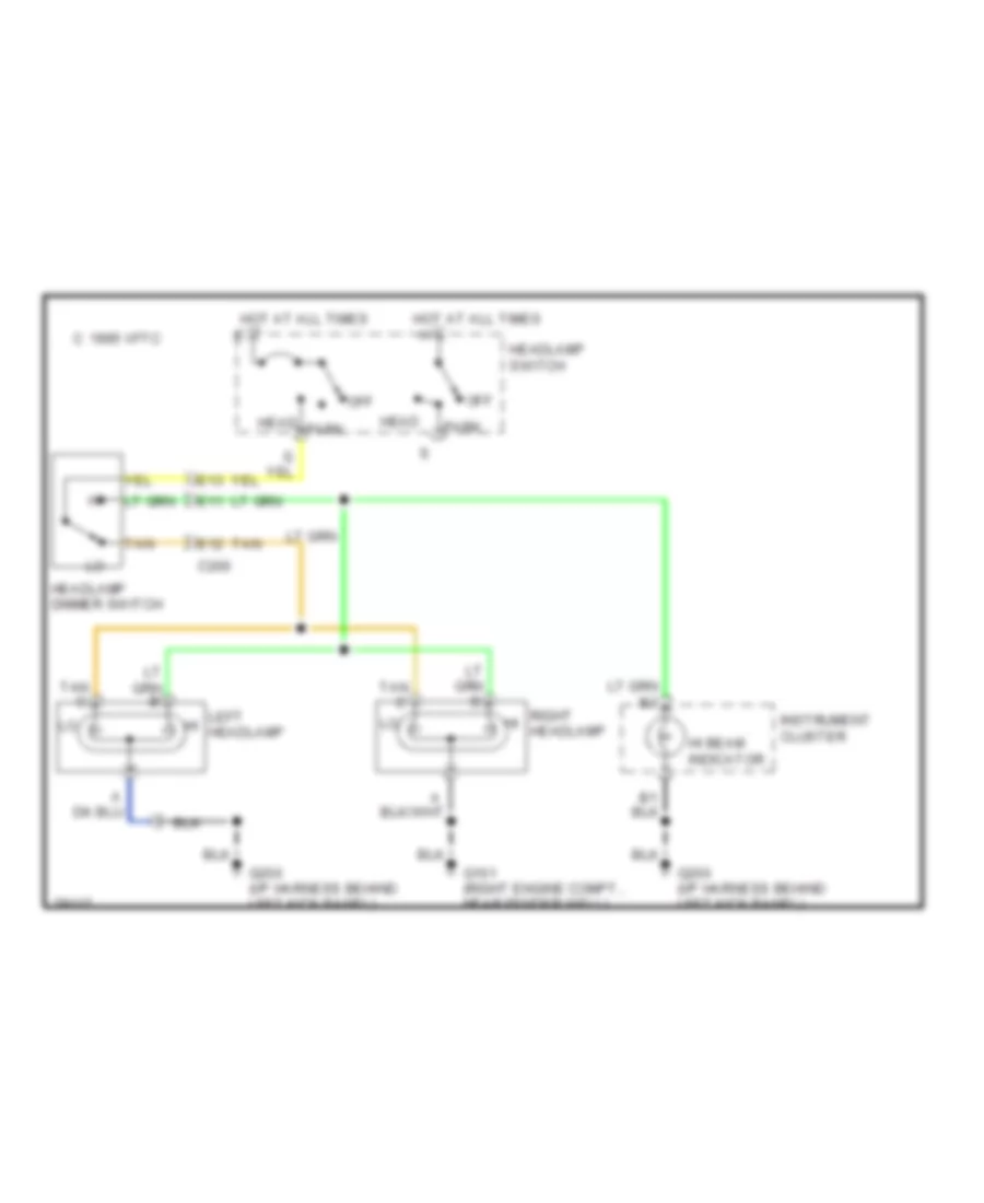Headlight Wiring Diagram, without DRL & withSealed Beam Lamps для GMC Rally Camper Special G1996 3500