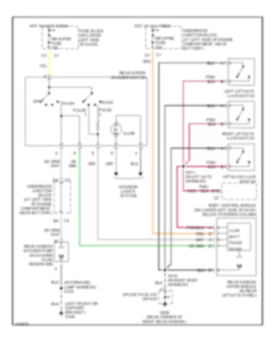 Электросхема заднего стеклоочистителя дворника и омывателя для GMC Yukon 2001