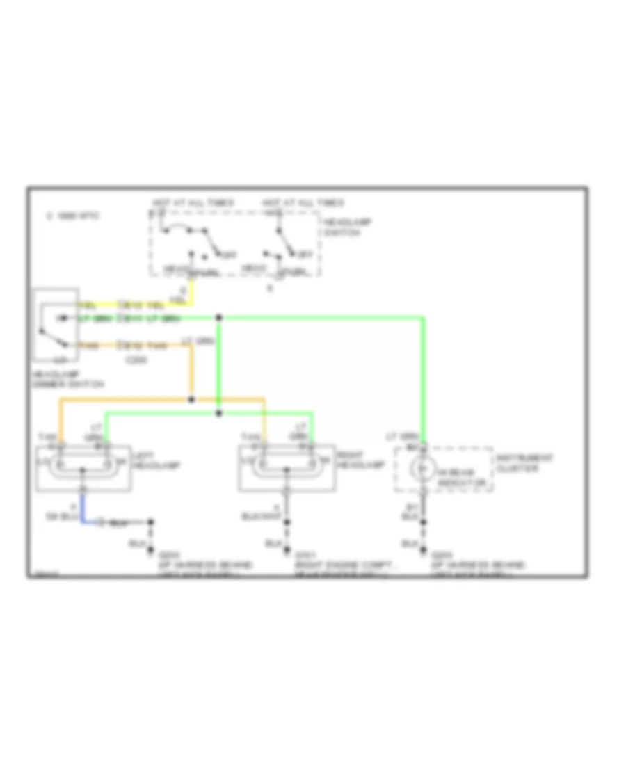 Headlight Wiring Diagram, without DRL & withSealed Beam Lamps для GMC Savana G1996 3500