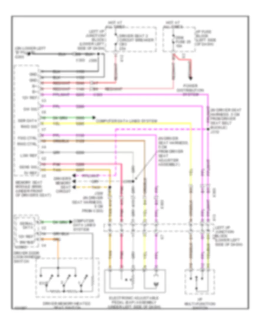 Электросхема регулировки положения педалей для GMC Sierra HD Denali 2014 2500