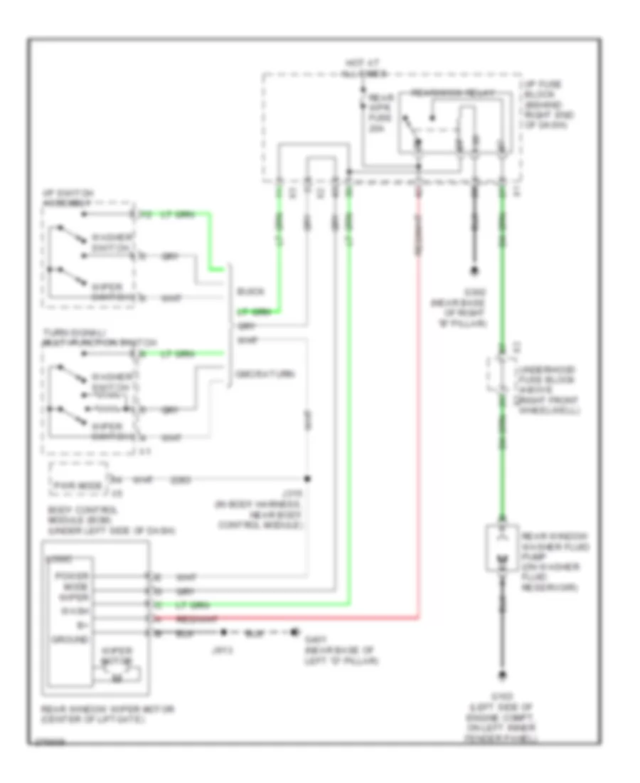 Электросхема заднего стеклоочистителя дворника и омывателя для GMC Acadia SLT 2008