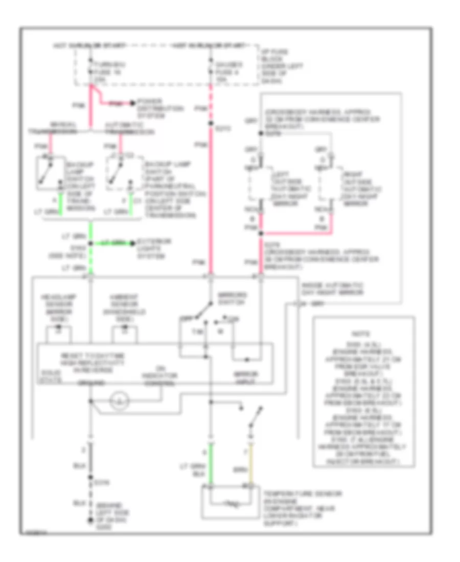 Электросхема затемняющегося зеркала заднего вида для GMC CHD 1999 3500