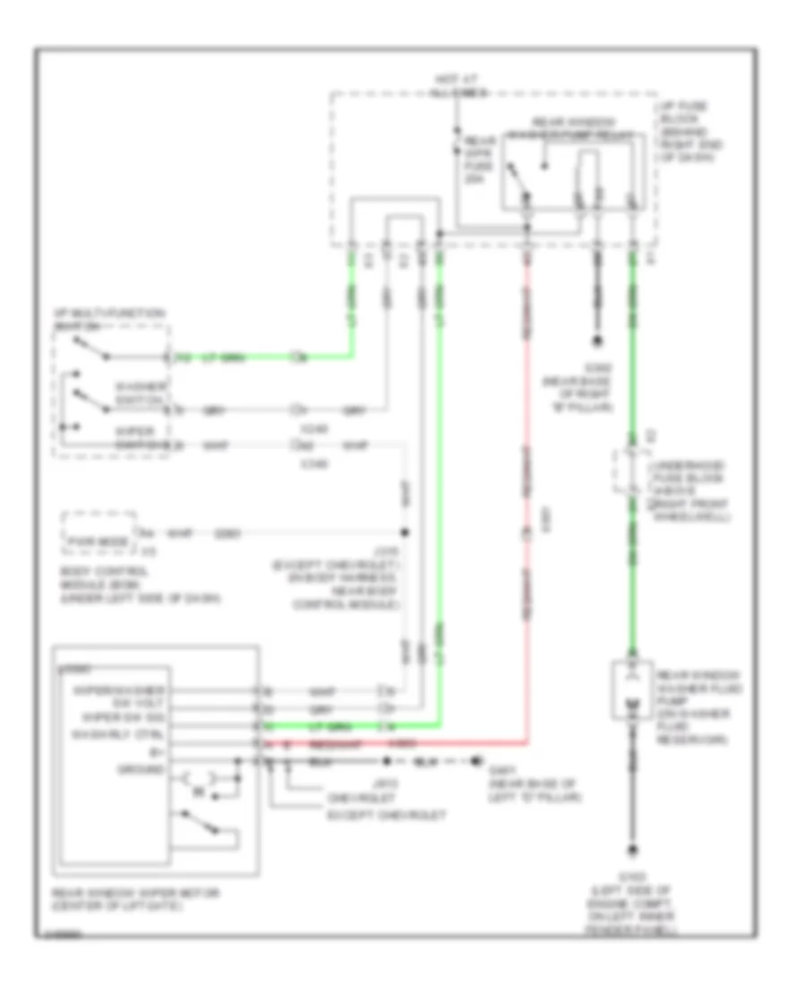 Электросхема заднего стеклоочистителя дворника и омывателя для GMC Acadia SL 2012