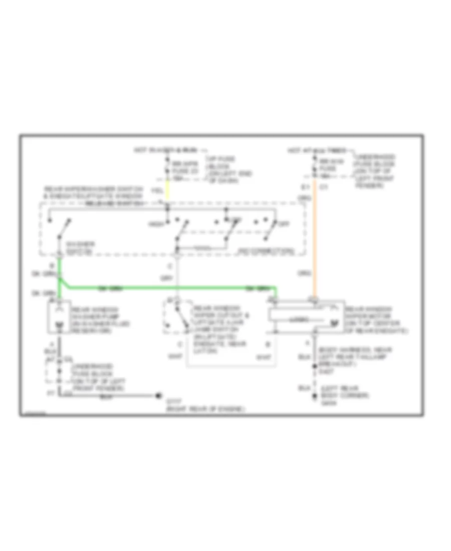 Электросхема заднего стеклоочистителя дворника и омывателя для GMC Envoy 2000