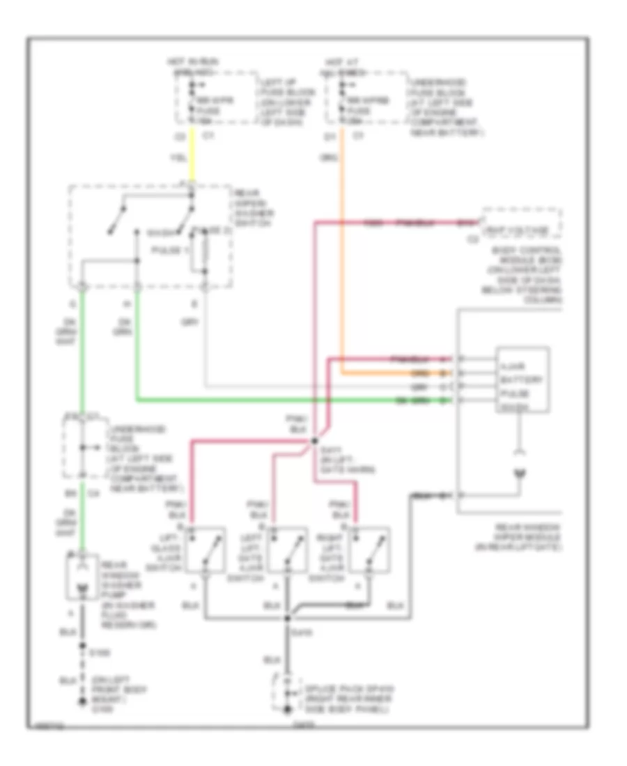 Электросхема заднего стеклоочистителя и омывателя стекла для GMC Yukon XL C2002 2500