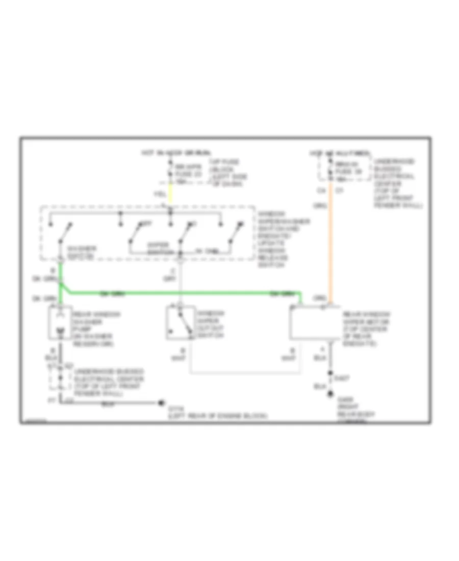 Электросхема заднего стеклоочистителя дворника и омывателя для GMC Envoy 1998
