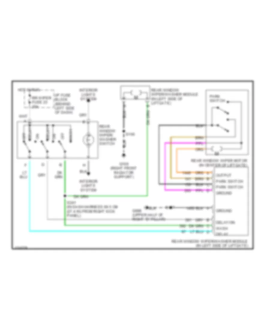 Электросхема заднего стеклоочистителя дворника и омывателя для GMC Safari 2000