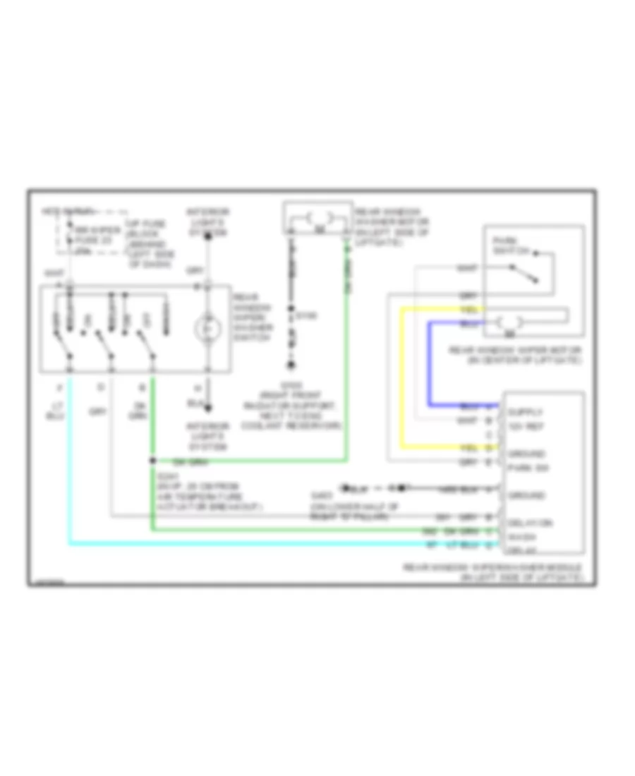Электросхема заднего стеклоочистителя дворника и омывателя для GMC Safari 2004