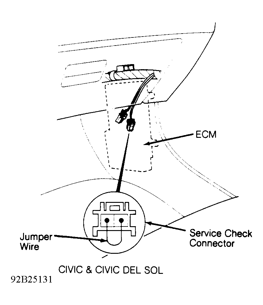 Honda Civic CX 1993 - Component Locations -  Locating Service Check Connectors, Civic & Civic Del Sol