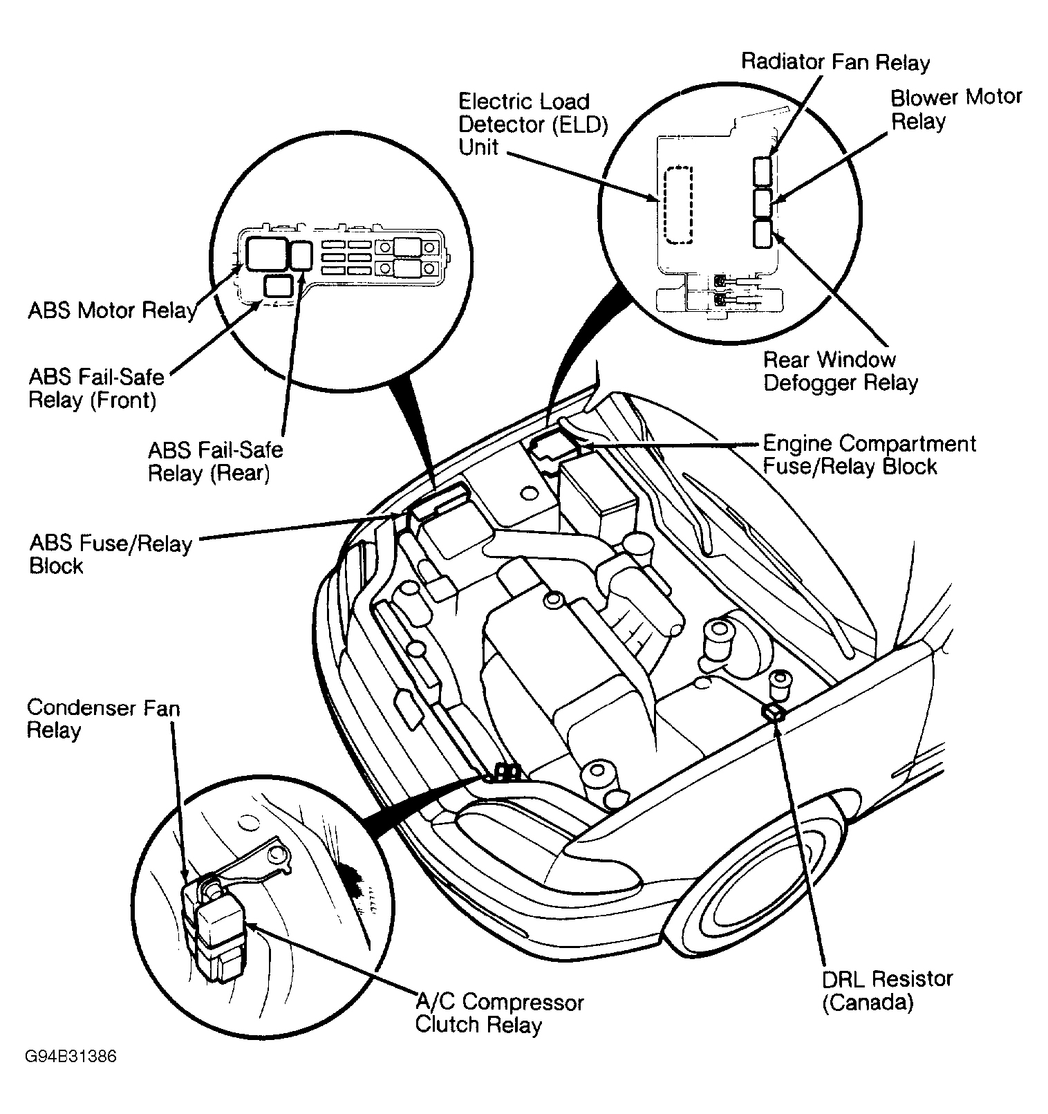 Honda Civic CX 1993 - Component Locations -  Component Locations (1 Of 7)