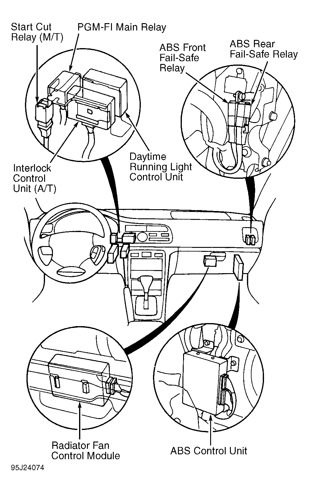 Honda Accord DX 1994 - Component Locations -  Component Locations (1 Of 4)