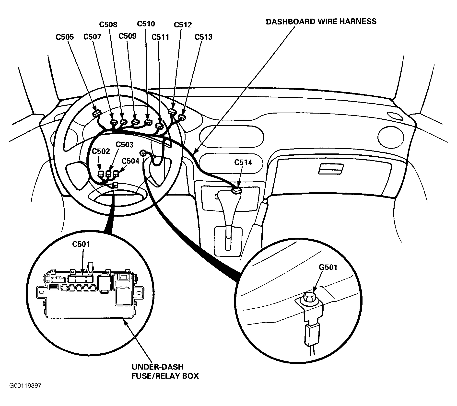 Honda Civic del Sol S 1996 - Component Locations -  Locating Under-Dash Fuse/Relay Box