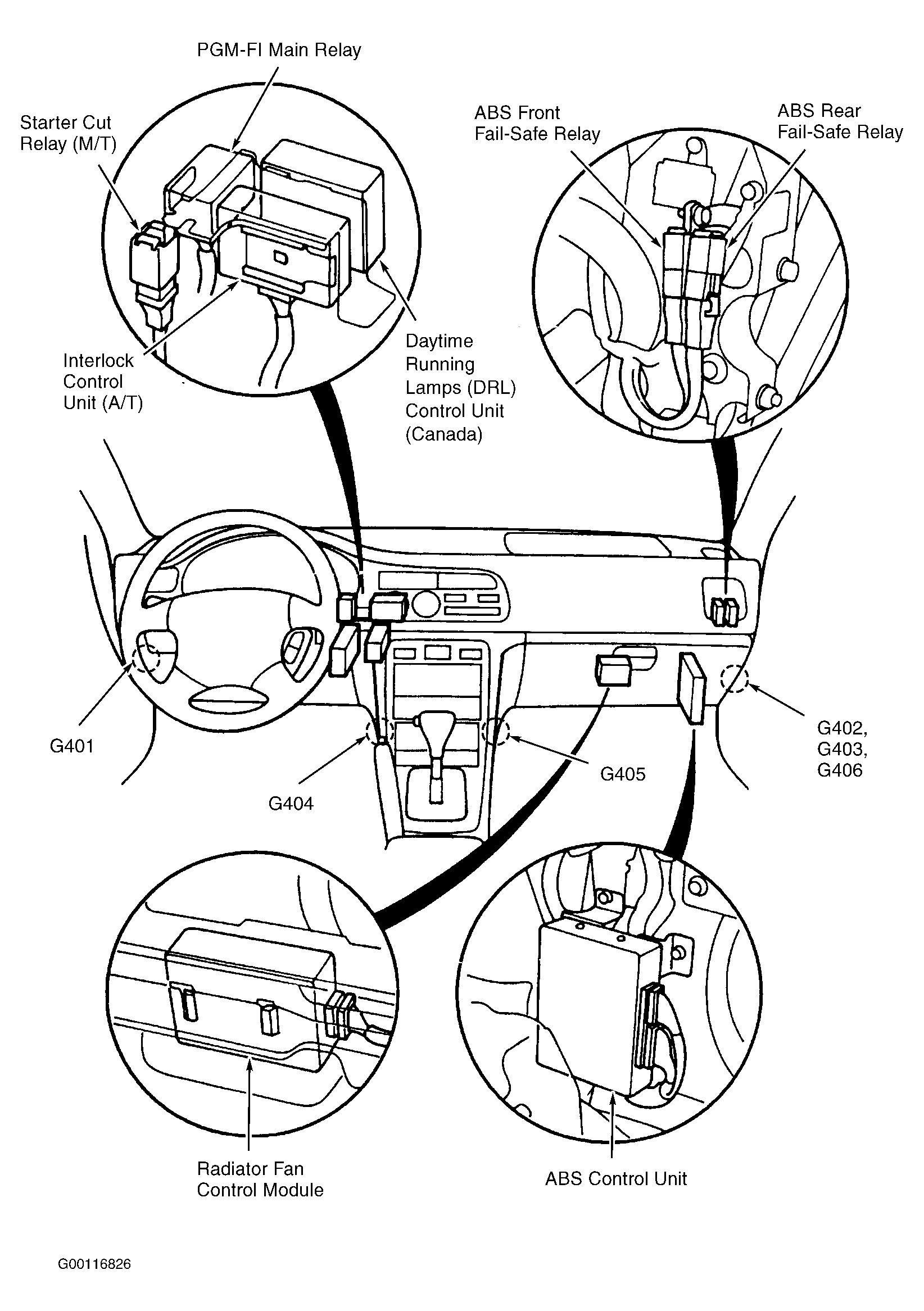 Honda Accord DX 1997 - Component Locations -  Front Of Dash