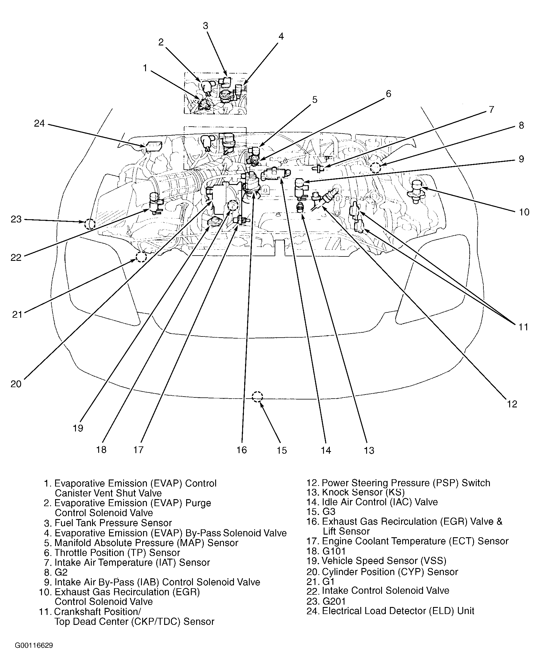 Honda Prelude 1998 - Component Locations -  Engine Compartment