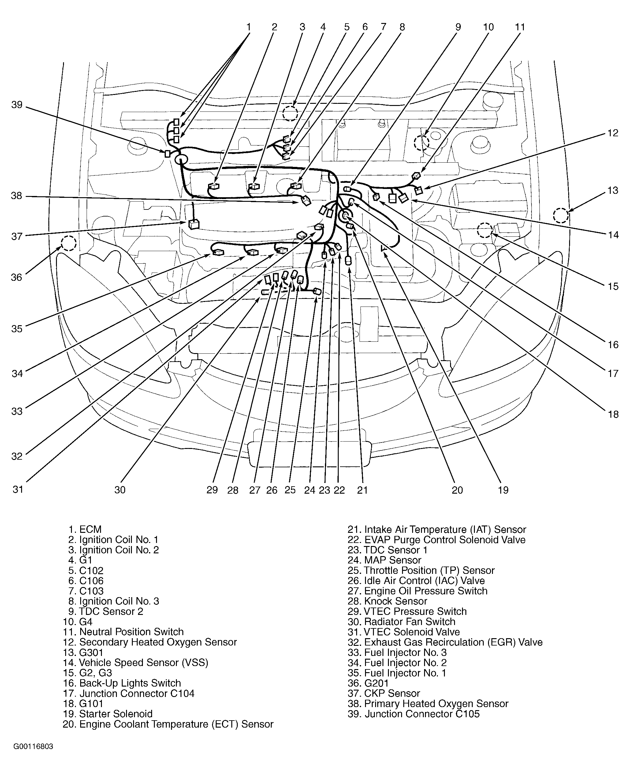 Honda Insight 2000 - Component Locations -  Engine Compartment