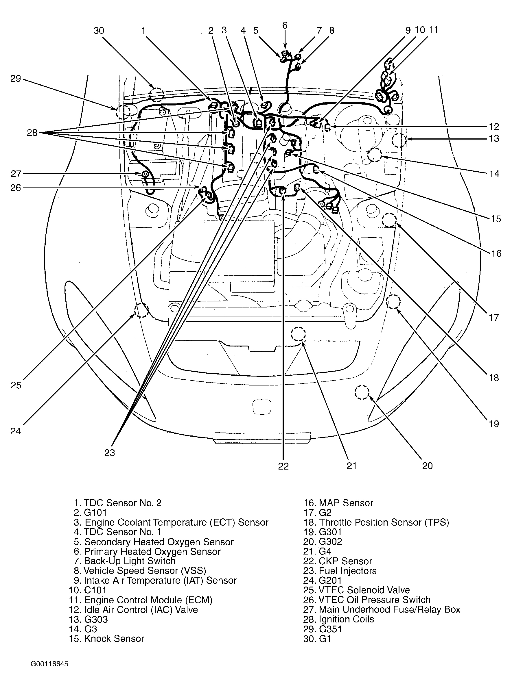 Honda S2000 2000 - Component Locations -  Engine Compartment