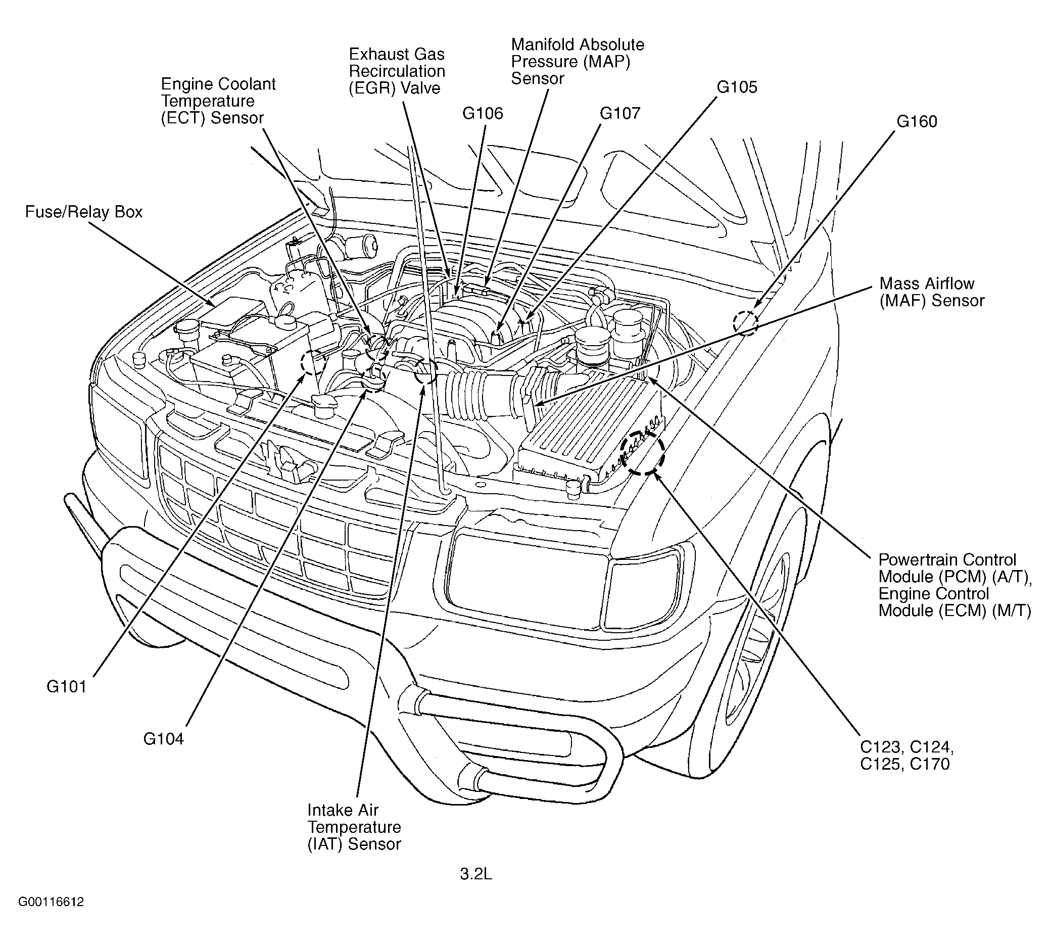 Honda Passport EX 2001 - Component Locations -  Engine Compartment