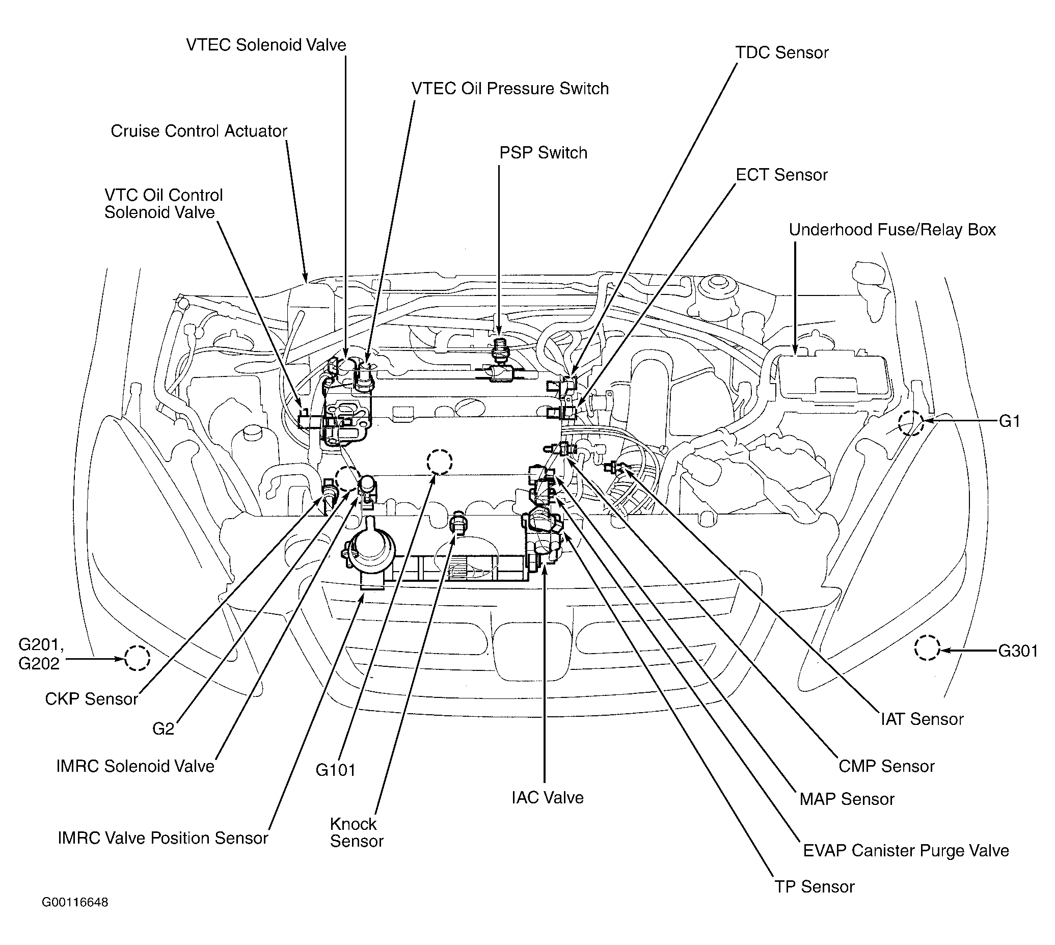 Honda CR-V EX 2002 - Component Locations -  Engine Compartment