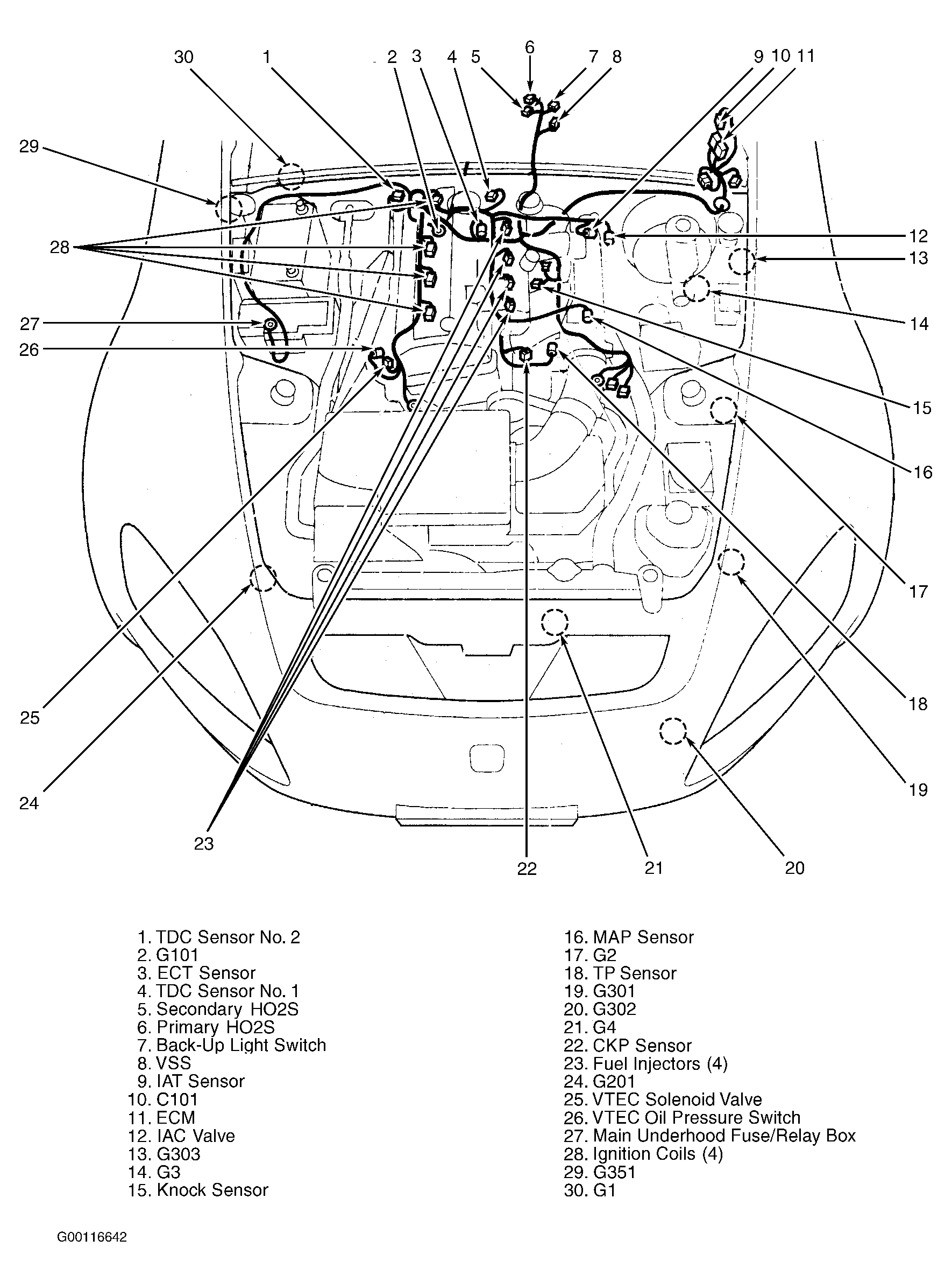 Honda S2000 2002 - Component Locations -  Engine Compartment