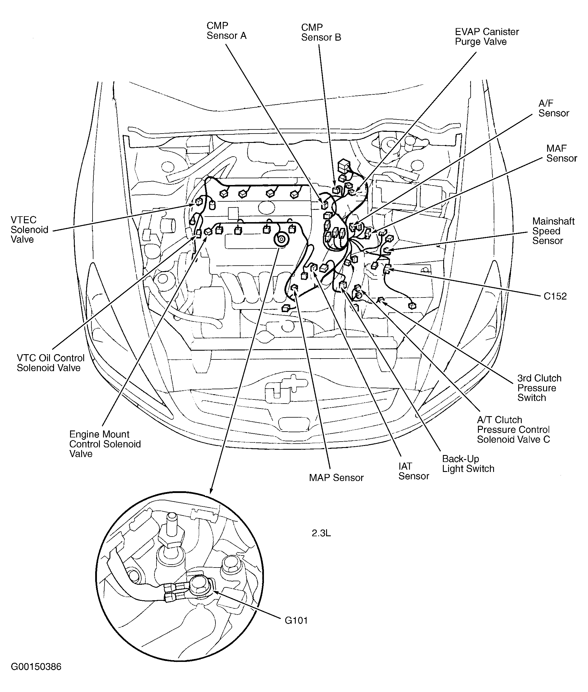 Honda Accord DX 2003 - Component Locations -  Engine Compartment (2.4L)