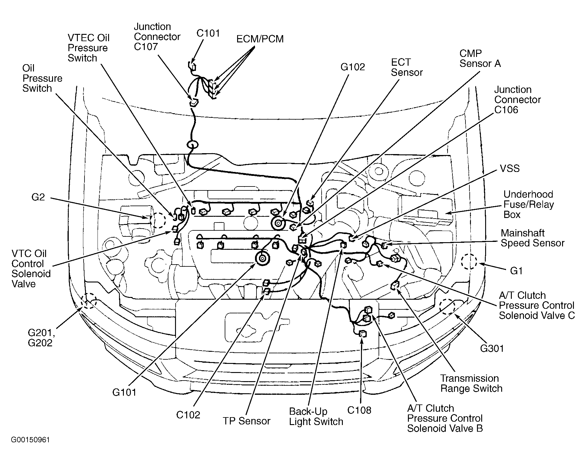 Honda Element DX 2003 - Component Locations -  Engine Compartment