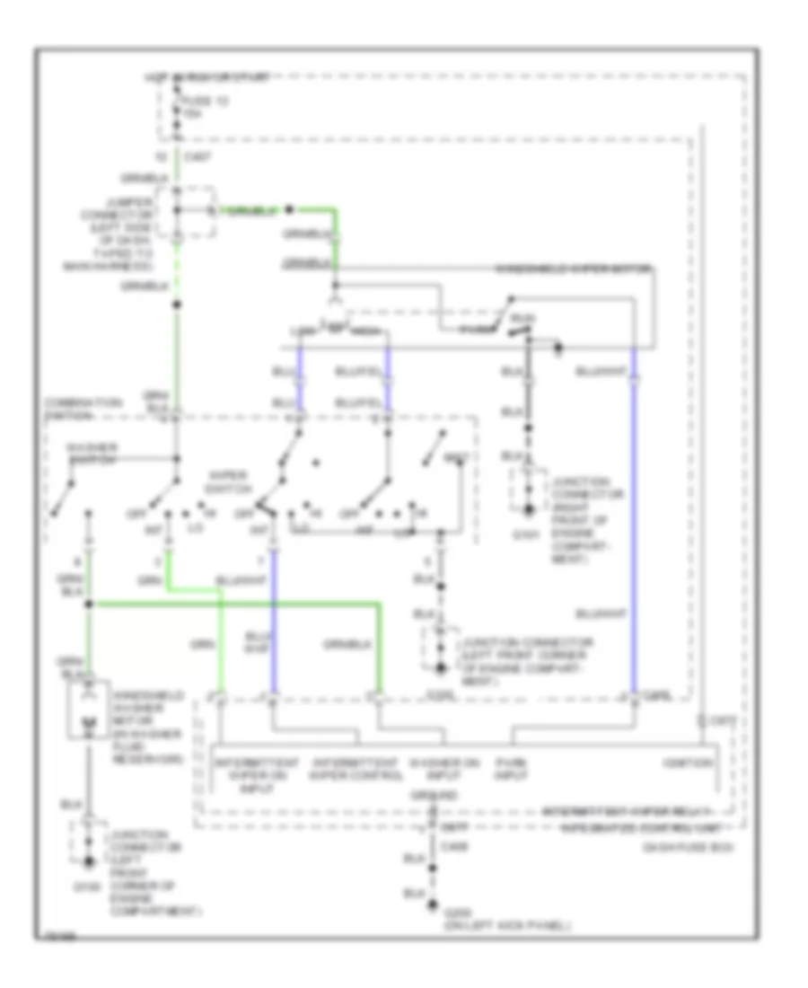 Электросхема стеклоочистителя, дворников и омывателя Интервала, Хэтчбек и Седан для Honda Civic LX 1991