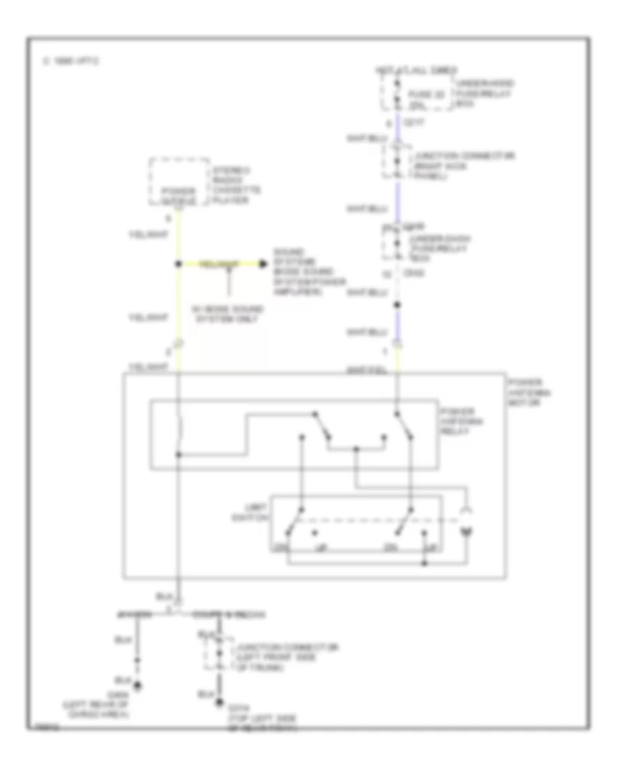 Power Antenna Wiring Diagram, Except Coupe SE for Honda Accord DX 1993
