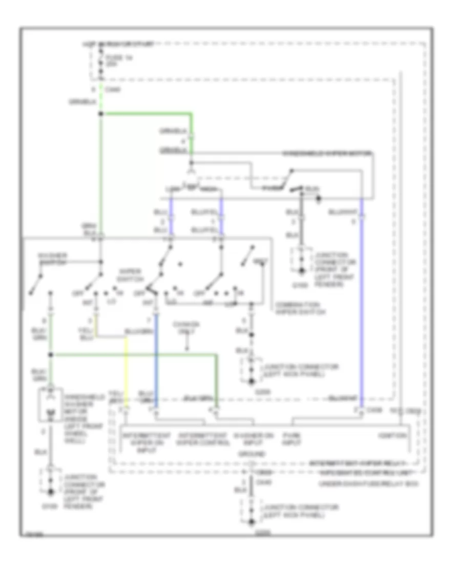 Электросхема переднего дворника стеклоочистителя и омывателя для Honda Civic LX 1993