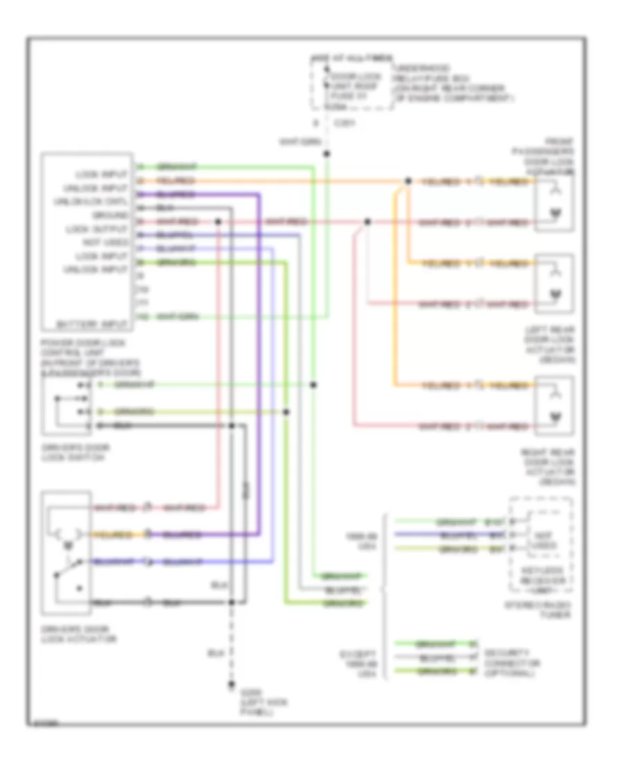 Power Door Lock Wiring Diagram, without Keyless Entry for Honda Civic LX 1997