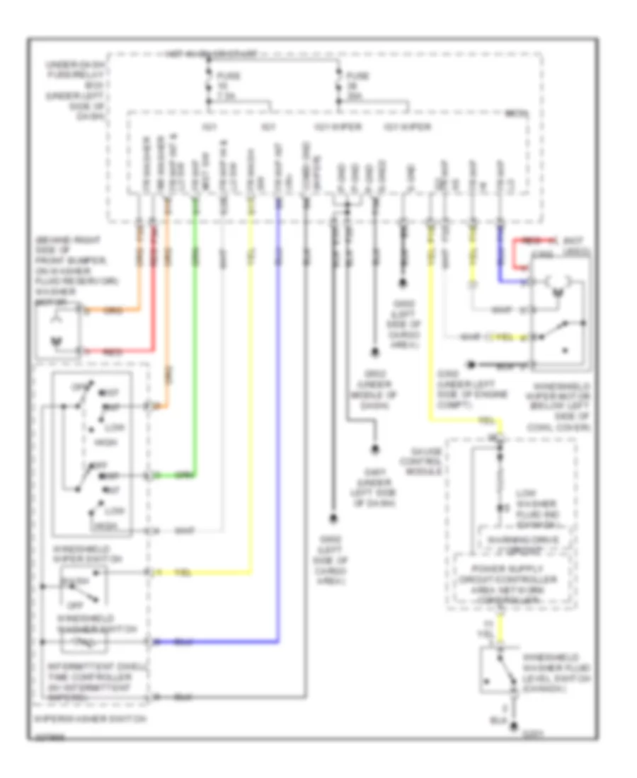 Электросхема передних стеклоочистителей дворников и омывателя лобового стекла для Honda CR-V EX 2010