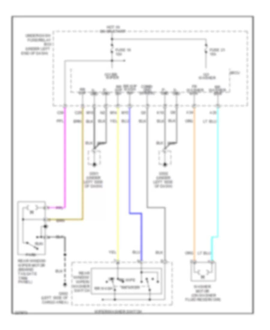 Электросхема заднего стеклоочистителя дворника и омывателя для Honda Fit 2010