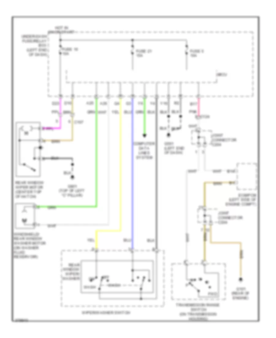 Электросхема заднего стеклоочистителя дворника и омывателя для Honda CR-Z EX 2012