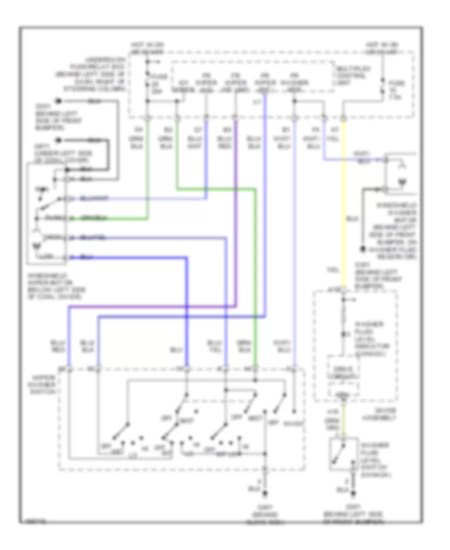 Электросхема передних стеклоочистителей дворников и омывателя лобового стекла для Honda CR-V EX 2004