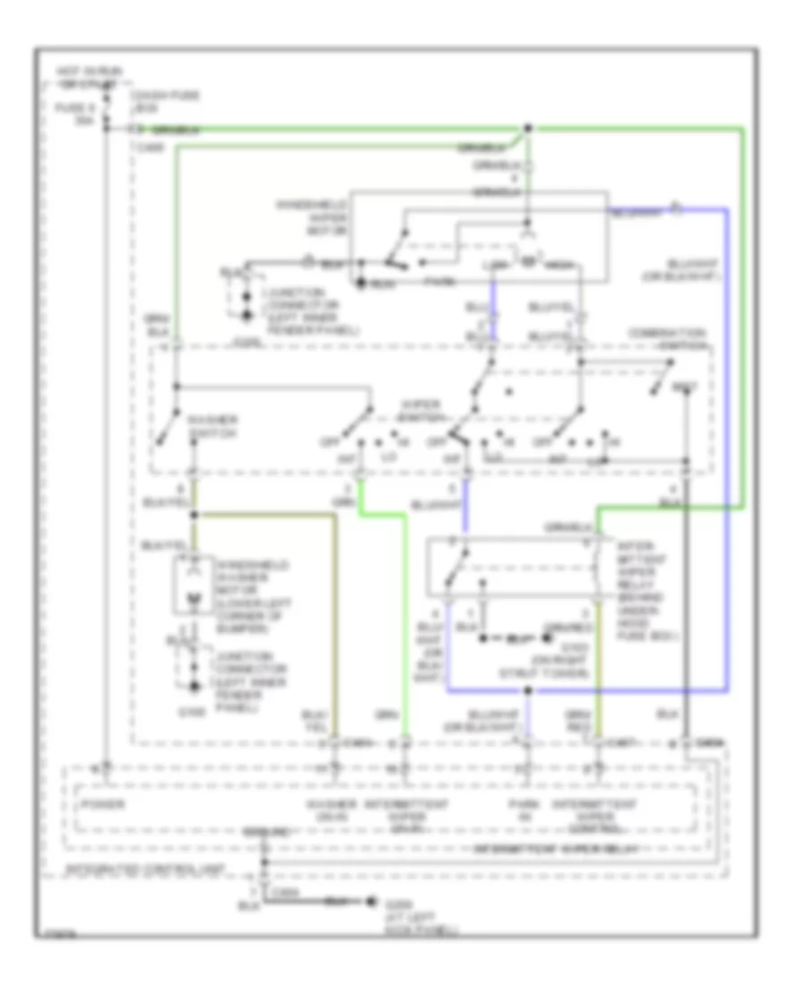Электросхема стеклоочистителя, дворников и омывателя для Honda Accord LX 1990