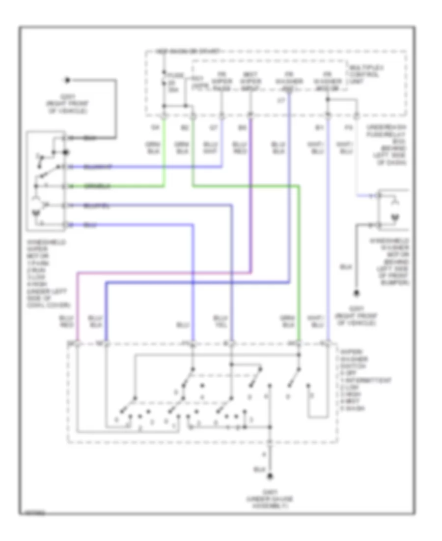 Электросхема передних стеклоочистителей дворников и омывателя лобового стекла, Хэтчбек для Honda Civic Si 2003