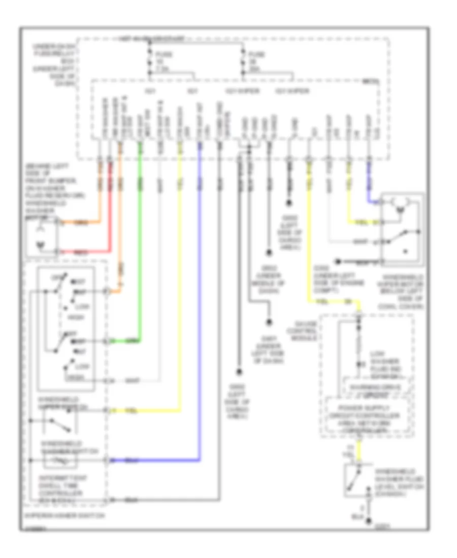Электросхема передних стеклоочистителей дворников и омывателя лобового стекла для Honda CR-V LX 2009