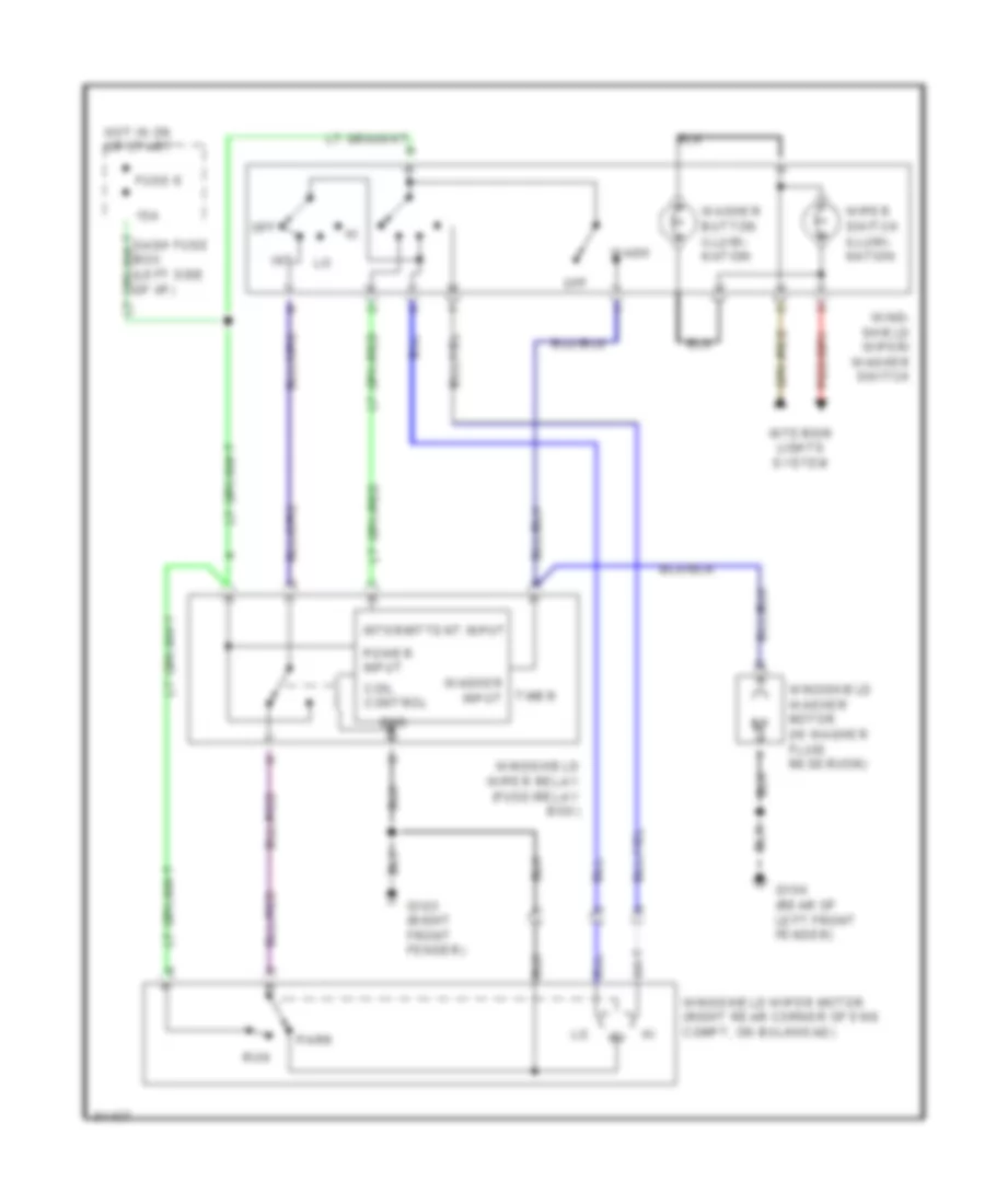 Электросхема переднего дворника стеклоочистителя и омывателя, С Неустойчивая (Дорестайлинг) для Honda Passport EX 1995