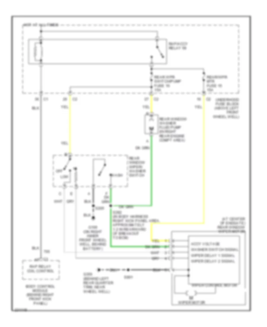 Электросхема заднего стеклоочистителя дворника и омывателя для Hummer H3 2006