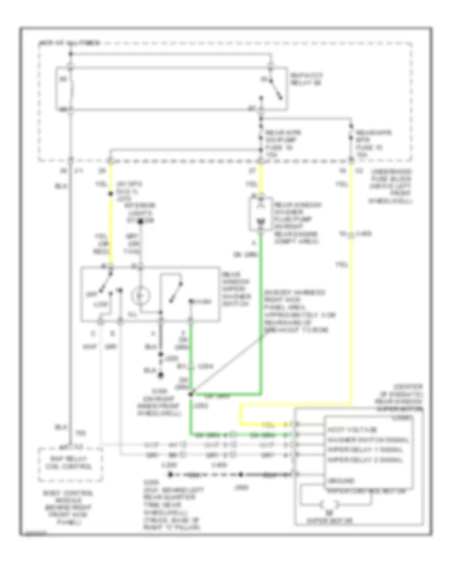 Электросхема заднего стеклоочистителя дворника и омывателя для Hummer H3 2010