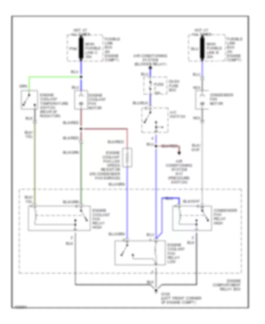 Электросхема системы охлаждения для Hyundai Excel 1993