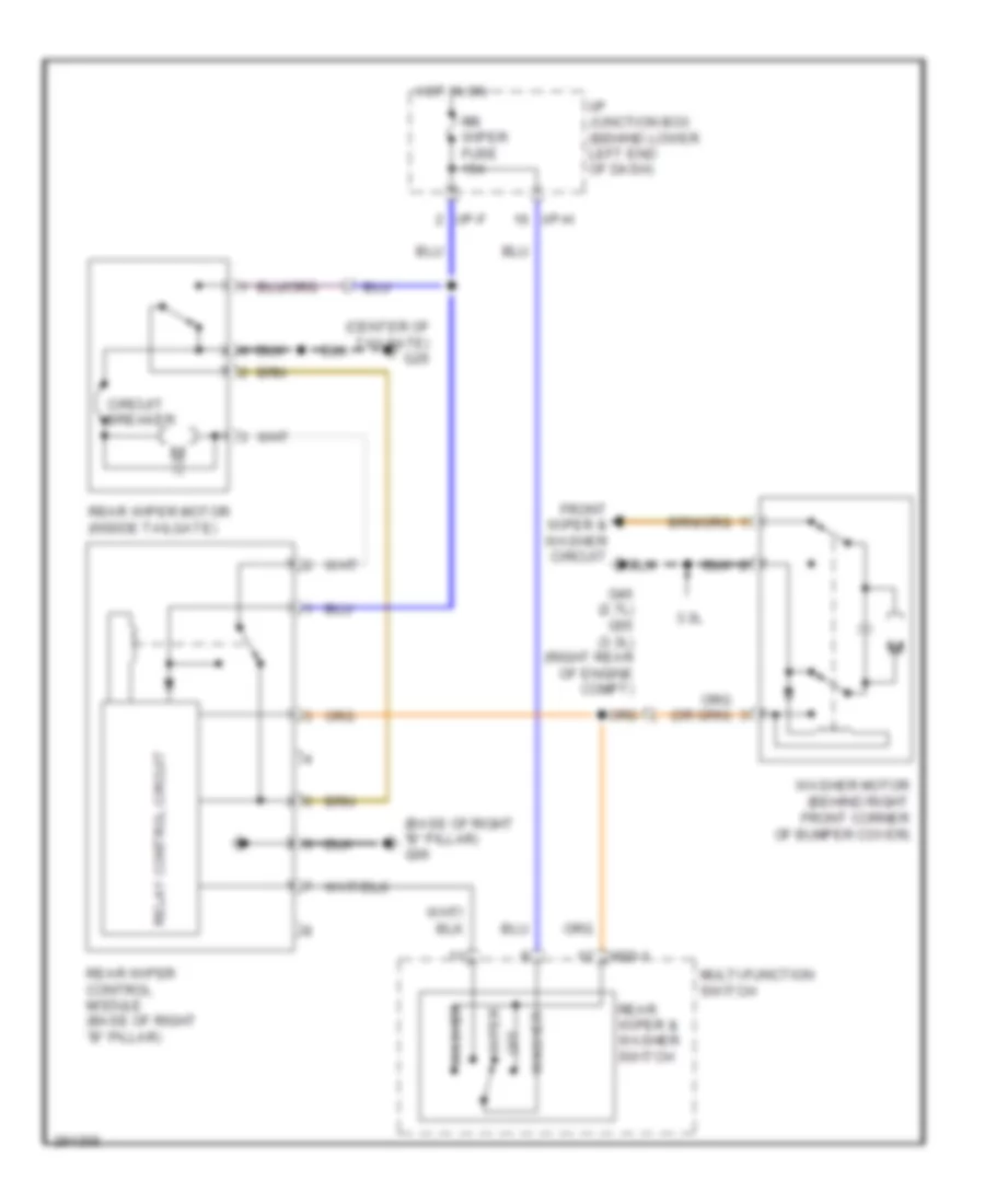 Электросхема заднего стеклоочистителя дворника и омывателя для Hyundai Santa Fe SE 2008