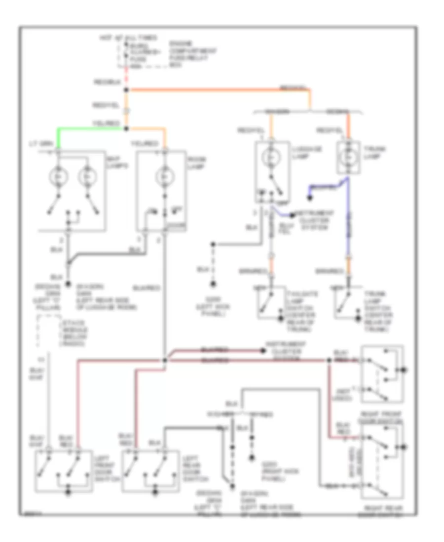 Courtesy Lamps Wiring Diagram, without Sunroof for Hyundai Elantra GLS 1997