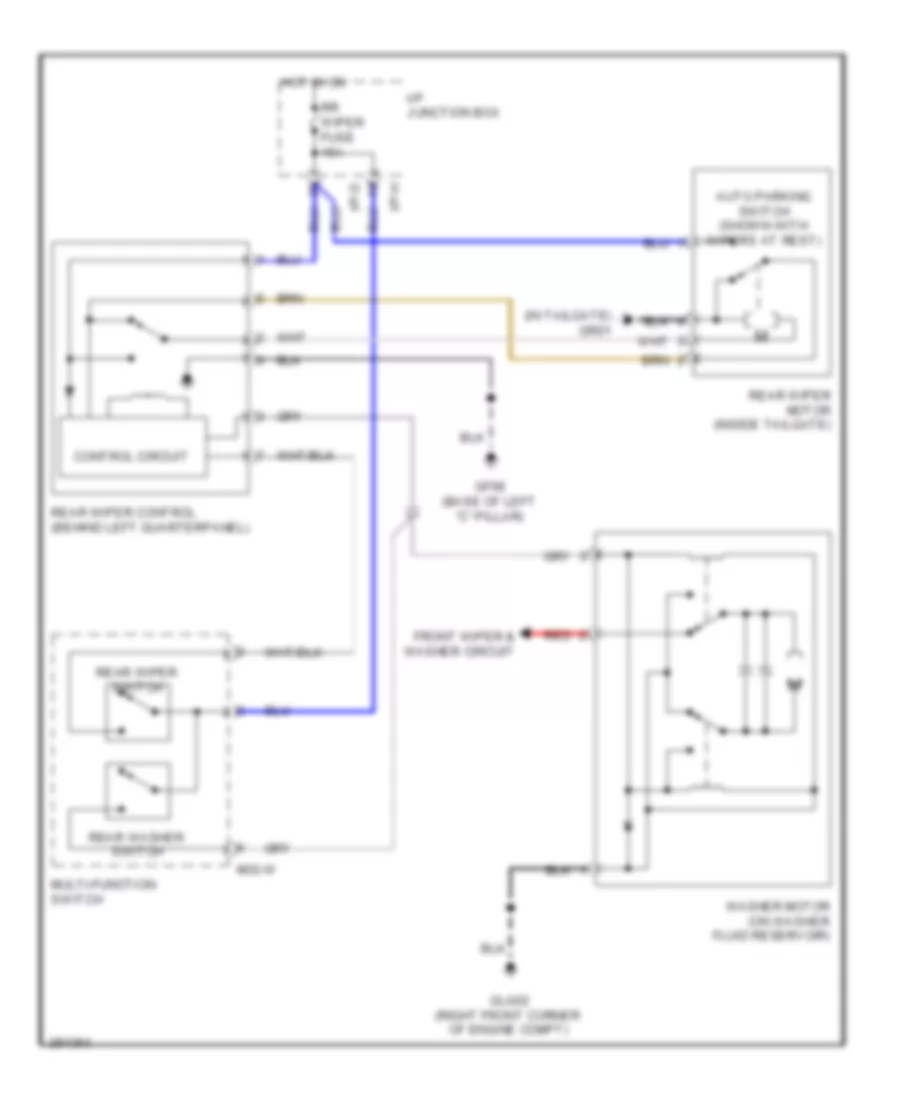Электросхема заднего стеклоочистителя дворника и омывателя для Hyundai Veracruz Limited 2008