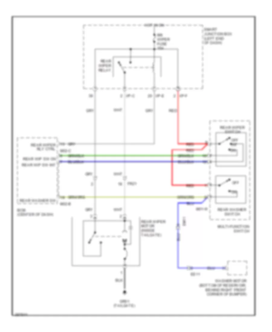Электросхема заднего стеклоочистителя дворника и омывателя для Hyundai Santa Fe GLS 2014