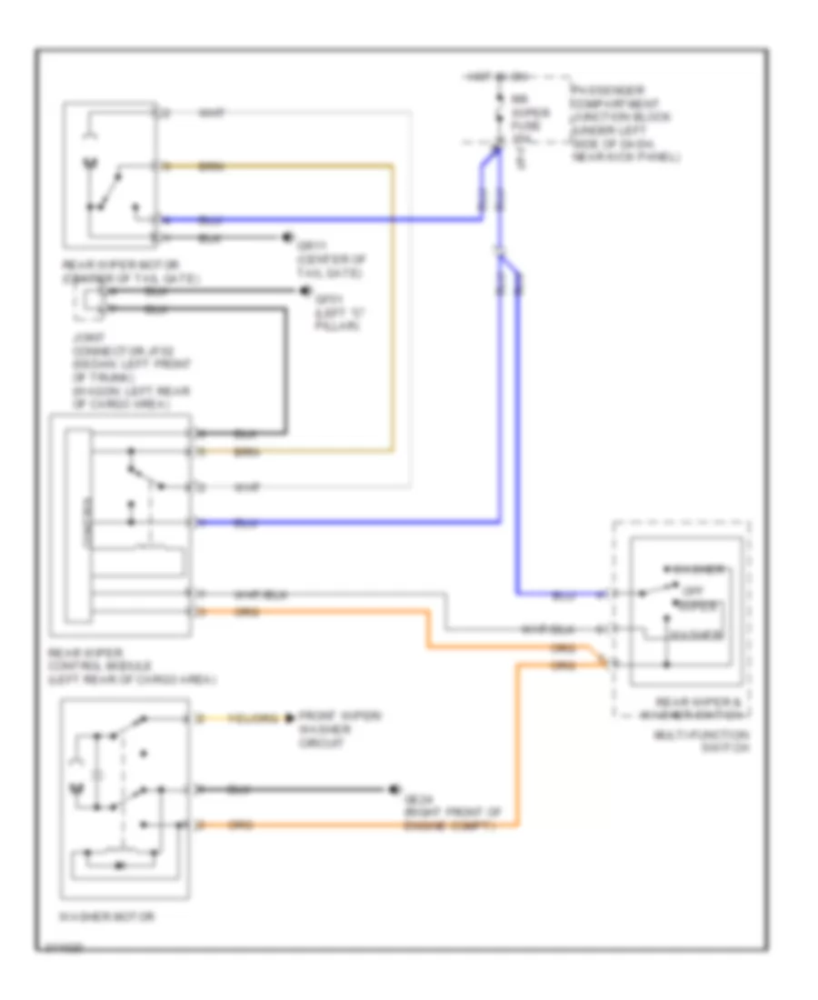 Электросхема заднего стеклоочистителя дворника и омывателя для Hyundai Elantra Touring 2009