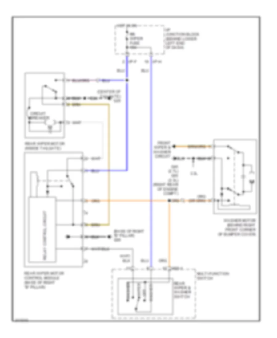 Электросхема заднего стеклоочистителя дворника и омывателя для Hyundai Santa Fe Limited 2009