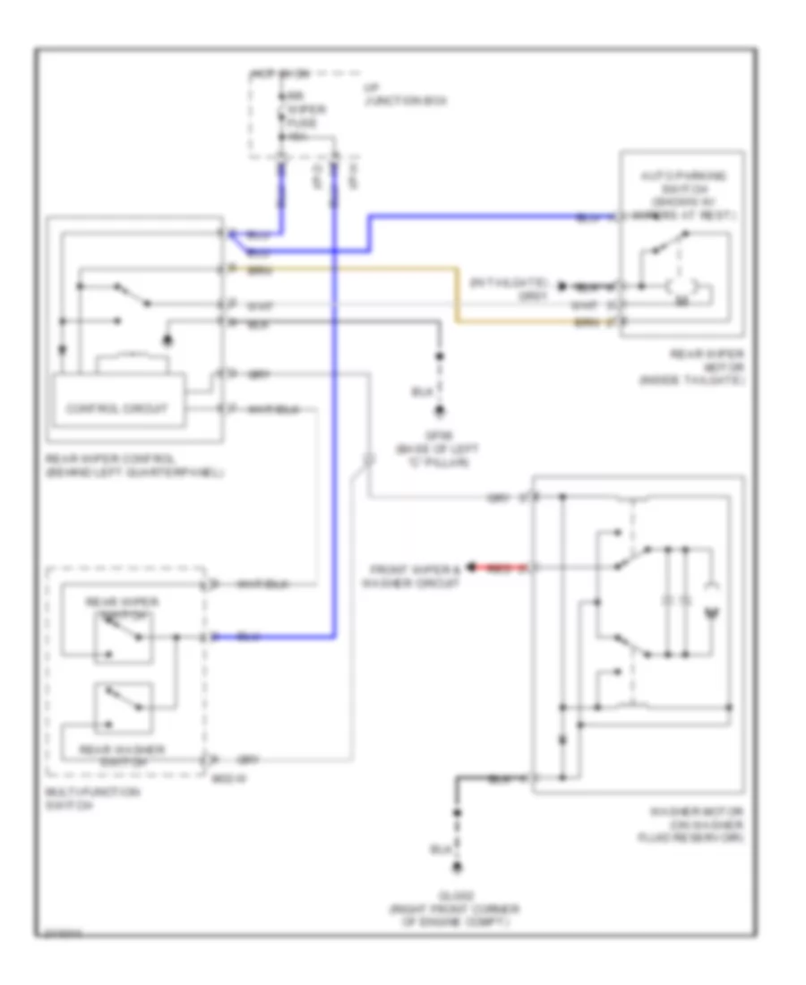 Электросхема заднего стеклоочистителя дворника и омывателя для Hyundai Veracruz Limited 2009