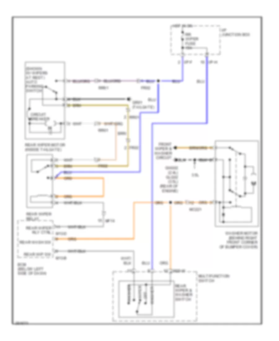 Электросхема заднего стеклоочистителя дворника и омывателя для Hyundai Santa Fe SE 2012
